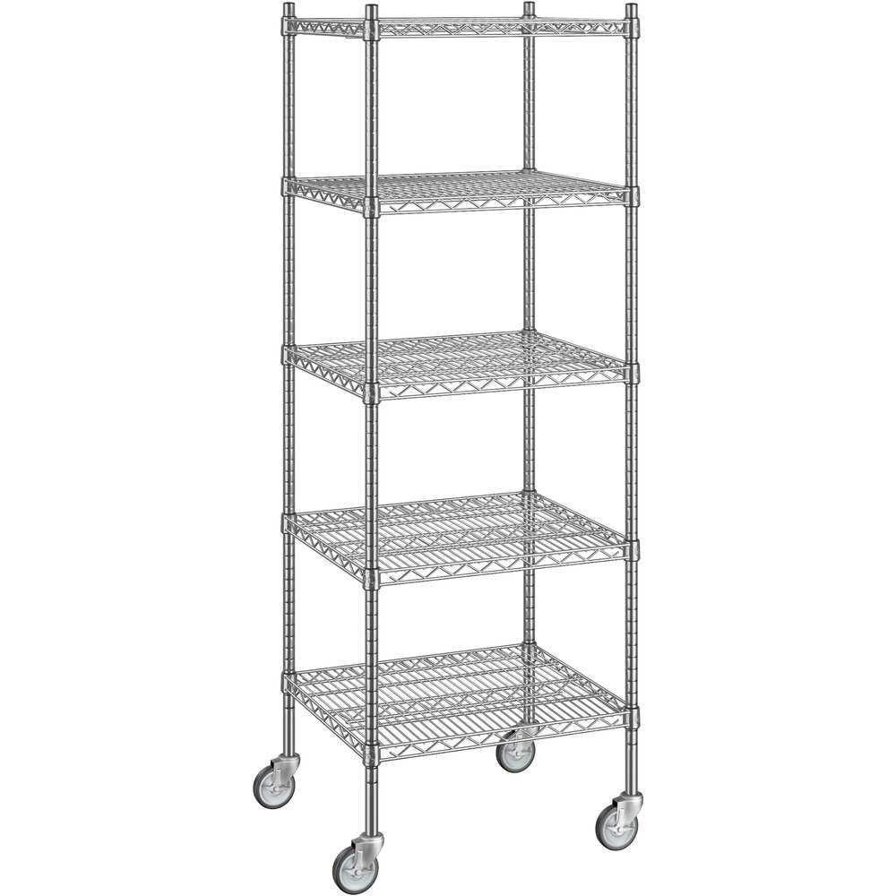 Regency 21 inch x 24 inch x 70 inch NSF Chrome Mobile Wire Shelving Starter Kit with 5 Shelves