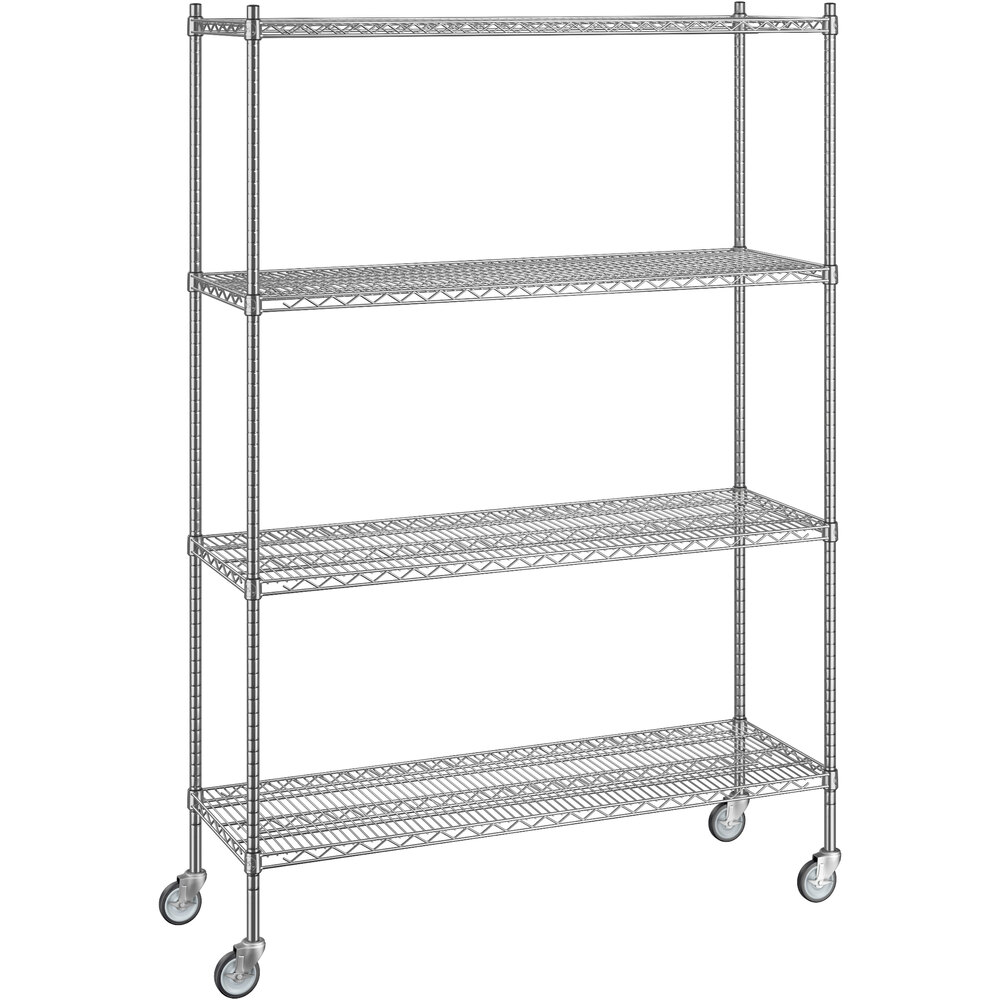 Regency 18 inch x 54 inch x 80 inch NSF Chrome Mobile Wire Shelving Starter Kit with 4 Shelves
