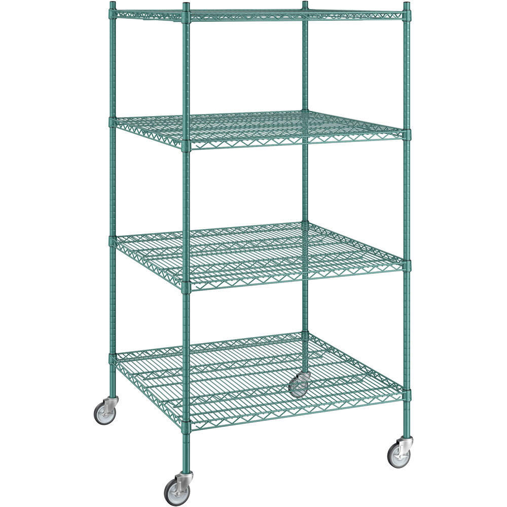 Regency 36 inch x 36 inch x 70 inch NSF Green Epoxy Mobile Wire Shelving Starter Kit with 4 Shelves