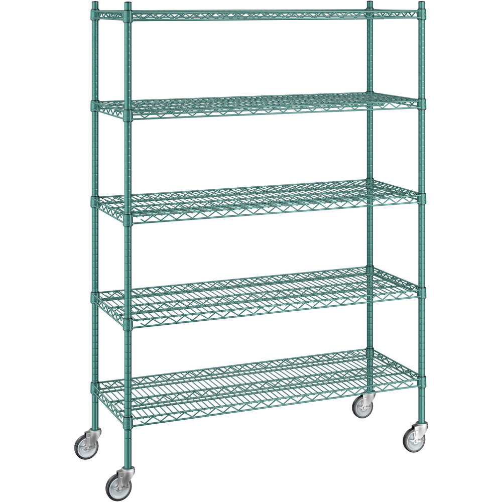 Regency 18 inch x 48 inch x 70 inch NSF Green Epoxy Mobile Wire Shelving Starter Kit with 5 Shelves