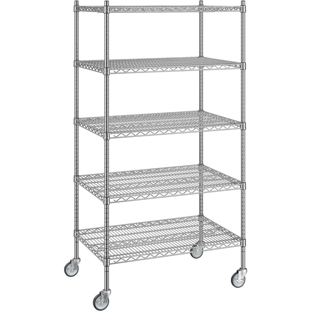 Regency 24 inch x 36 inch x 70 inch NSF Chrome Mobile Wire Shelving Starter Kit with 5 Shelves