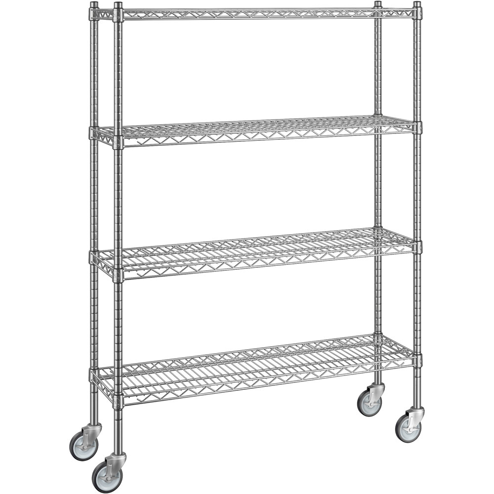 Regency 12 inch x 42 inch x 60 inch NSF Chrome Mobile Wire Shelving Starter Kit with 4 Shelves