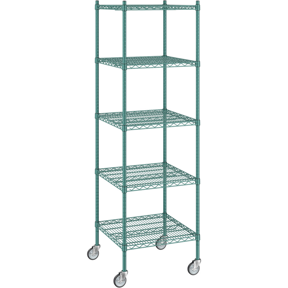 Regency 24 inch x 24 inch x 80 inch NSF Green Epoxy Mobile Wire Shelving Starter Kit with 5 Shelves