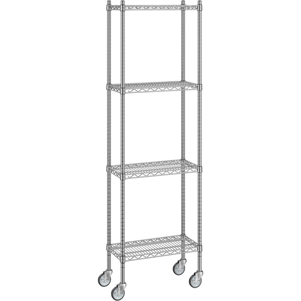 Regency 12 inch x 24 inch x 80 inch NSF Stainless Steel Wire Mobile Shelving Starter Kit with 4 Shelves