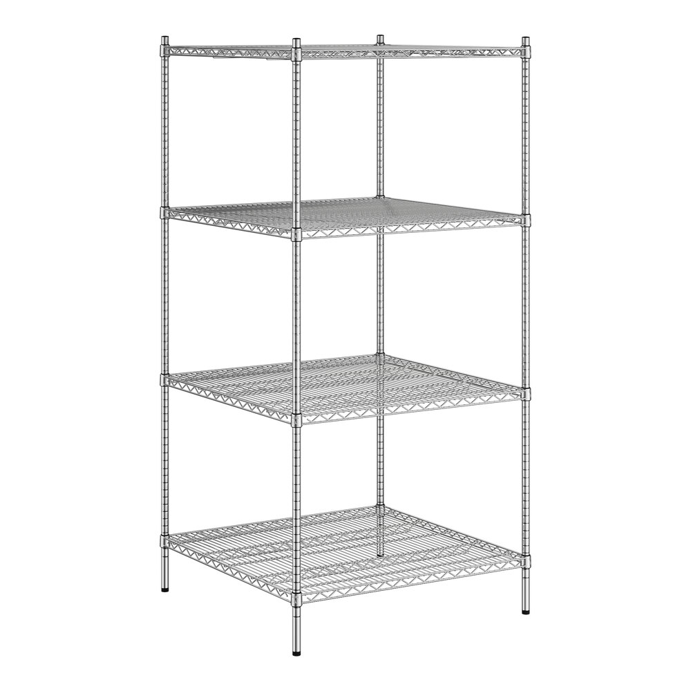 A Regency chrome wire shelving unit with four shelves.