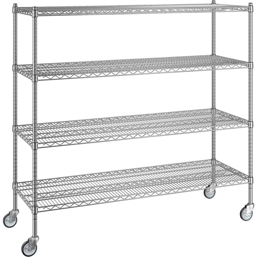 Regency 21 inch x 60 inch x 60 inch NSF Chrome Mobile Wire Shelving Starter Kit with 4 Shelves