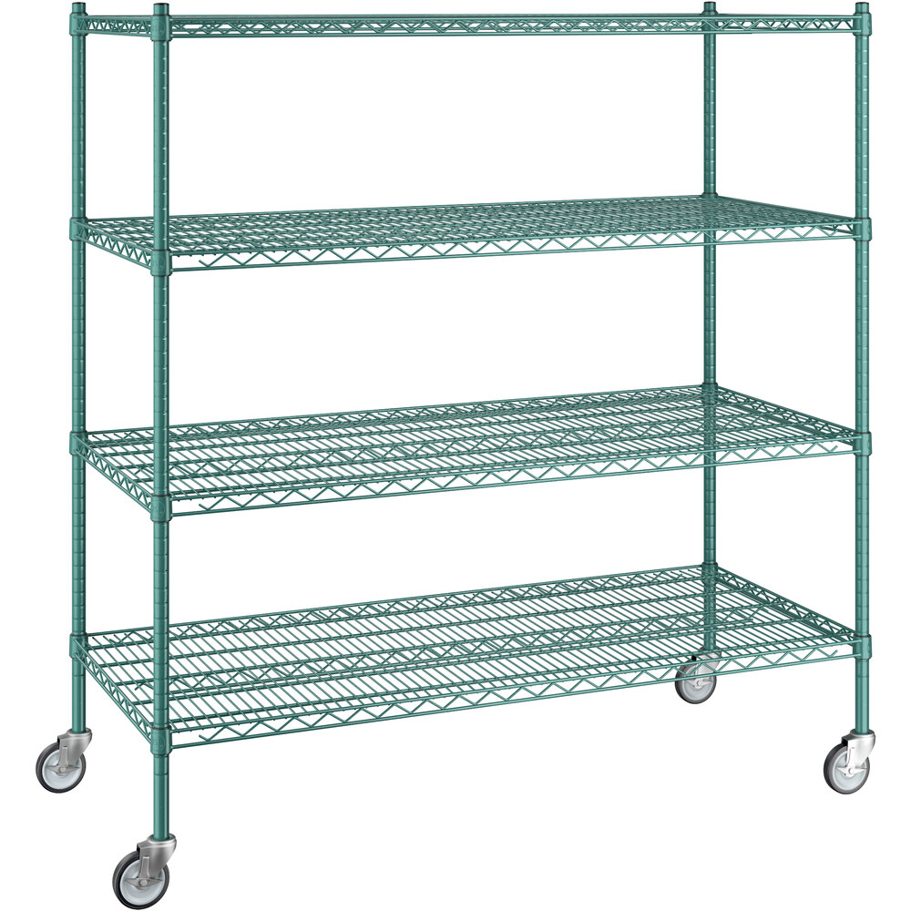 Regency 24 inch x 54 inch x 60 inch NSF Green Epoxy Mobile Wire Shelving Starter Kit with 4 Shelves