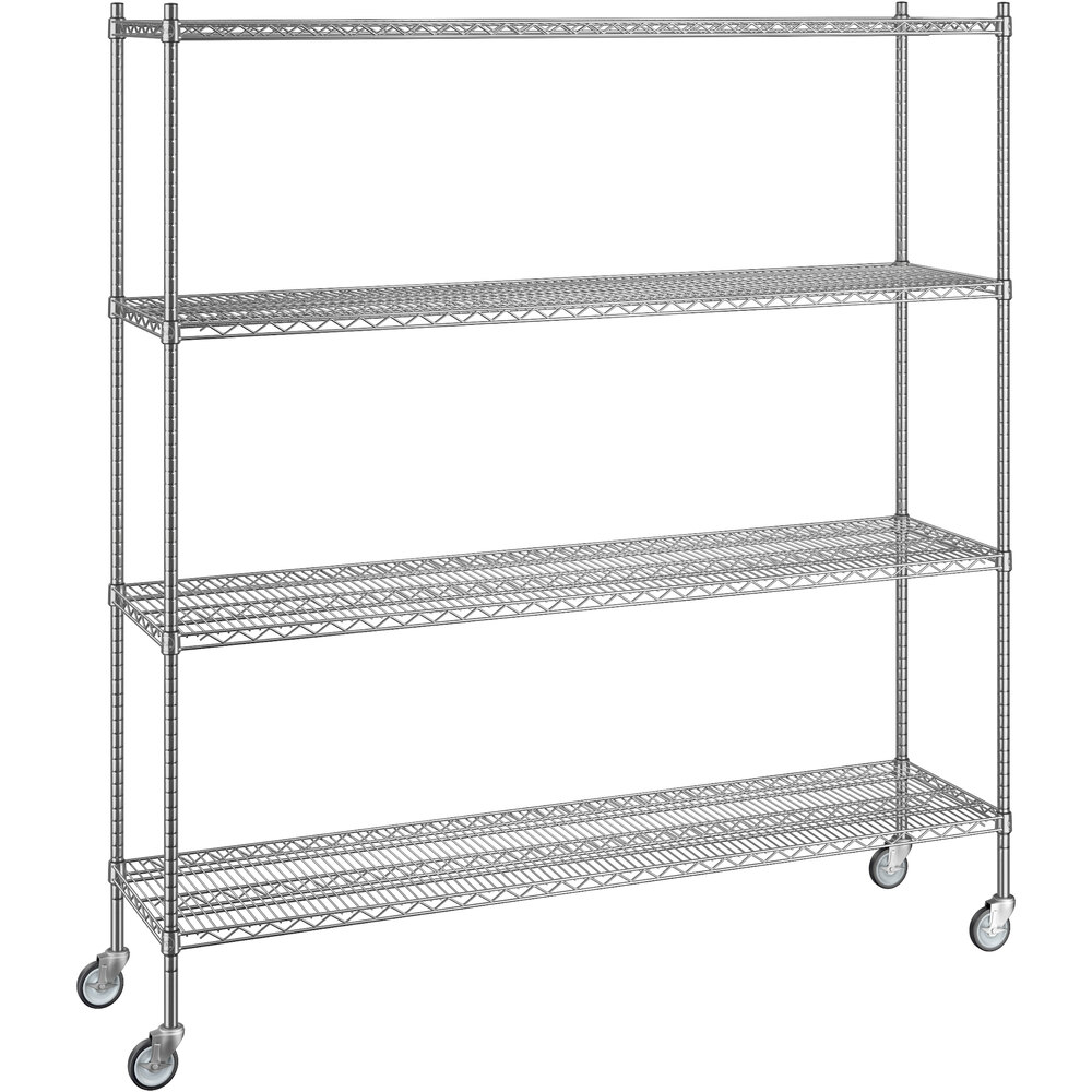 Regency 18 inch x 72 inch x 80 inch NSF Chrome Mobile Wire Shelving Starter Kit with 4 Shelves