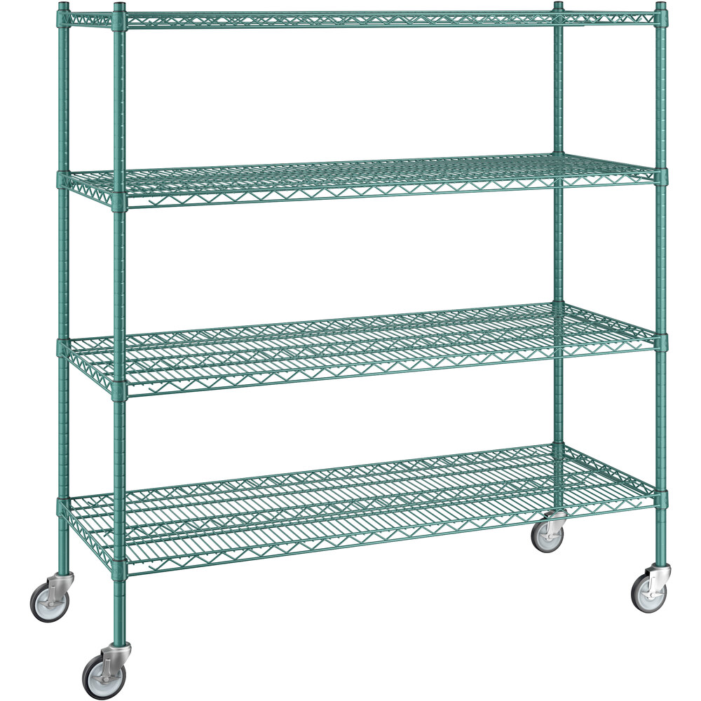 Regency 21 inch x 54 inch x 60 inch NSF Green Epoxy Mobile Wire Shelving Starter Kit with 4 Shelves