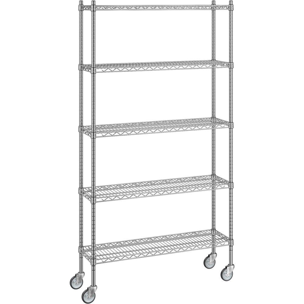 Regency 12 inch x 42 inch x 80 inch NSF Chrome Mobile Wire Shelving Starter Kit with 5 Shelves
