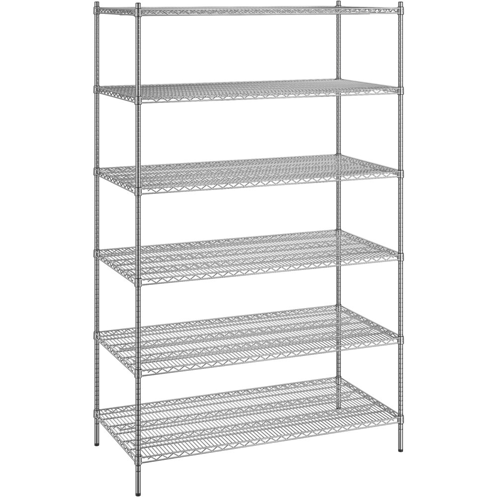 Regency 30 inch x 60 inch x 96 inch NSF Chrome Stationary Wire Shelving Starter Kit with 6 Shelves