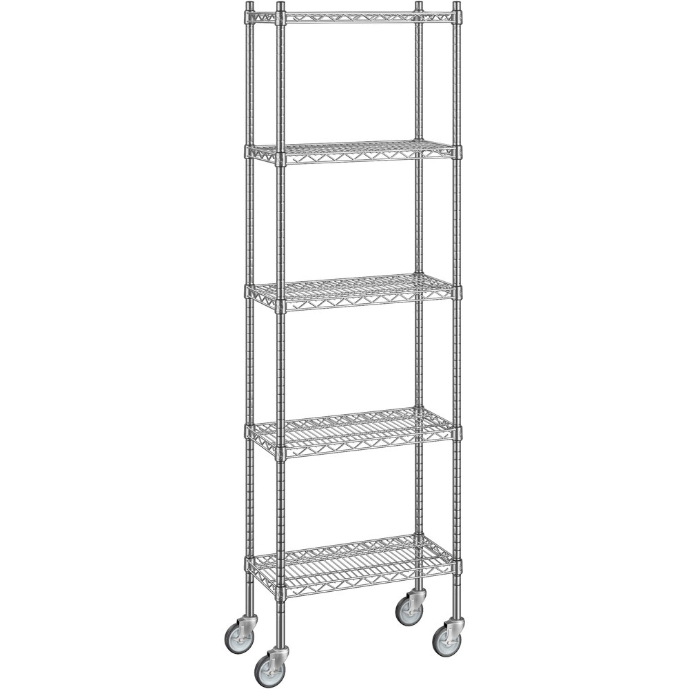 Regency 12 inch x 24 inch x 80 inch NSF Chrome Mobile Wire Shelving Starter Kit with 5 Shelves