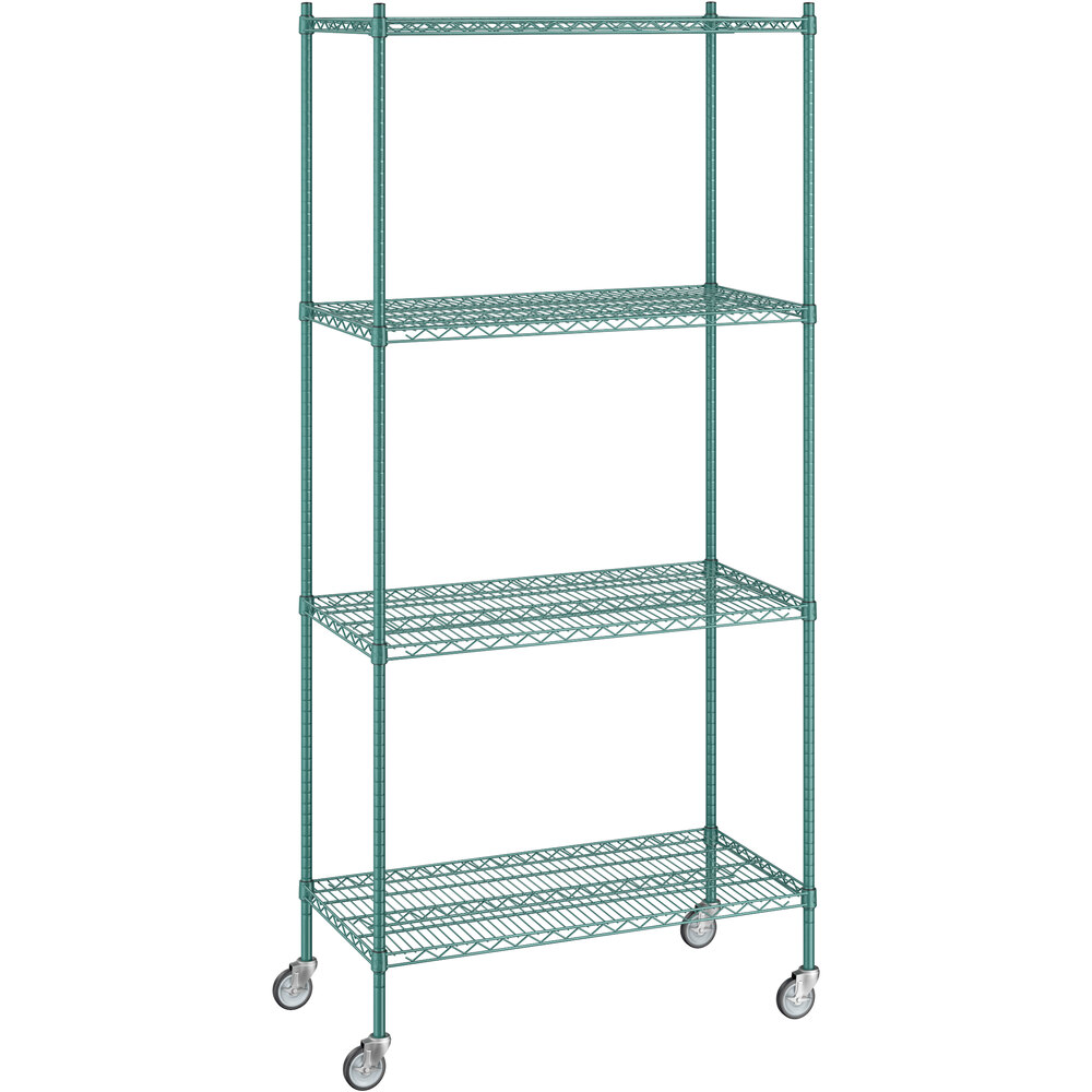 Regency 21 inch x 42 inch x 92 inch NSF Green Epoxy Mobile Wire Shelving Starter Kit with 4 Shelves
