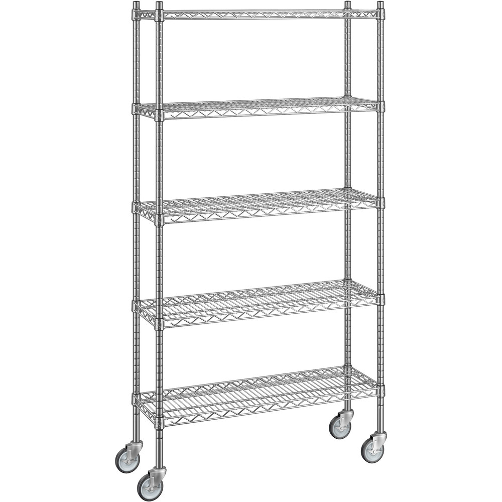 Regency 12 inch x 36 inch x 70 inch NSF Chrome Mobile Wire Shelving Starter Kit with 5 Shelves