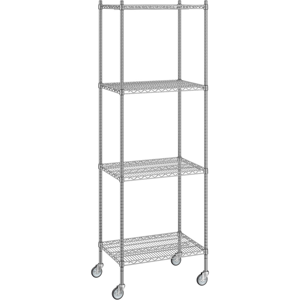 Regency 21 inch x 30 inch x 92 inch NSF Chrome Mobile Wire Shelving Starter Kit with 4 Shelves