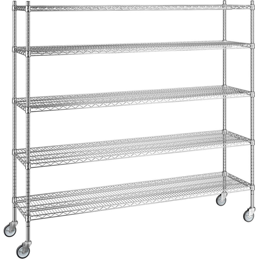 Regency 18 inch x 72 inch x 70 inch NSF Stainless Steel Wire Mobile Shelving Starter Kit with 5 Shelves