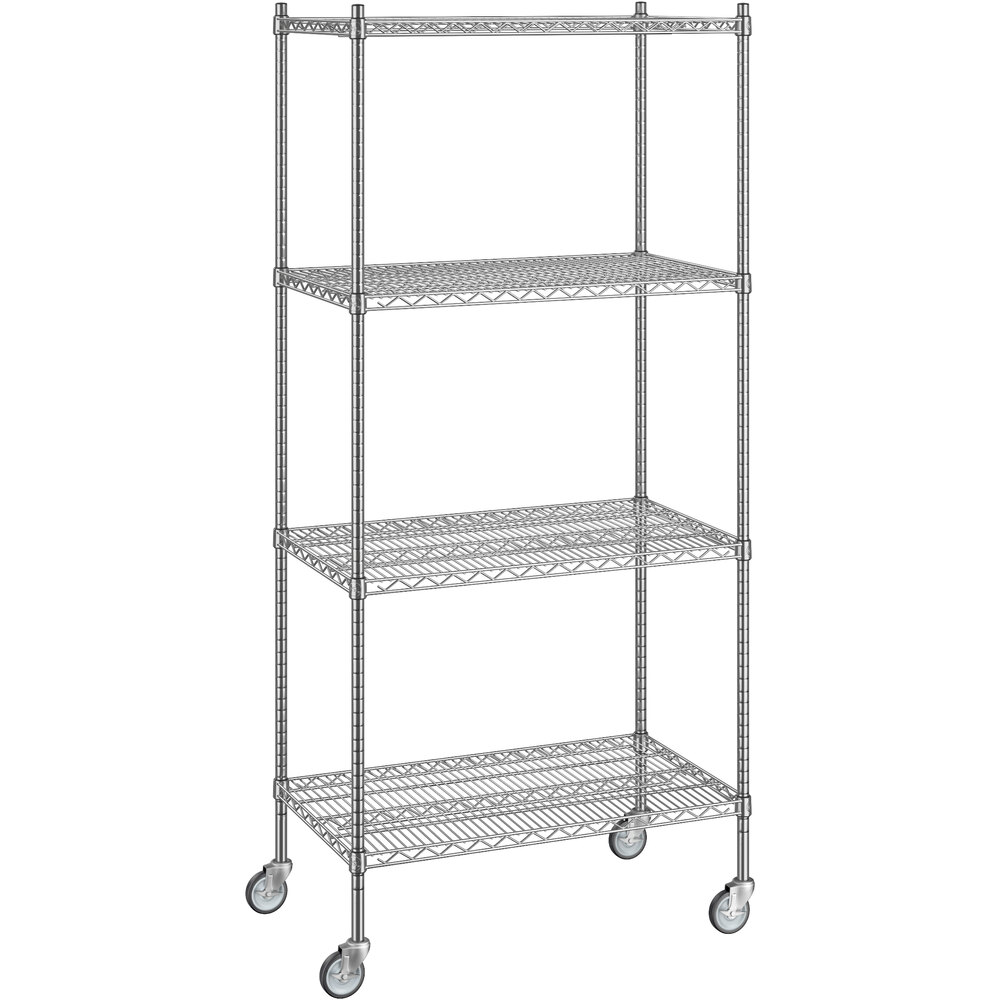 Regency 21 inch x 36 inch x 80 inch NSF Chrome Mobile Wire Shelving Starter Kit with 4 Shelves
