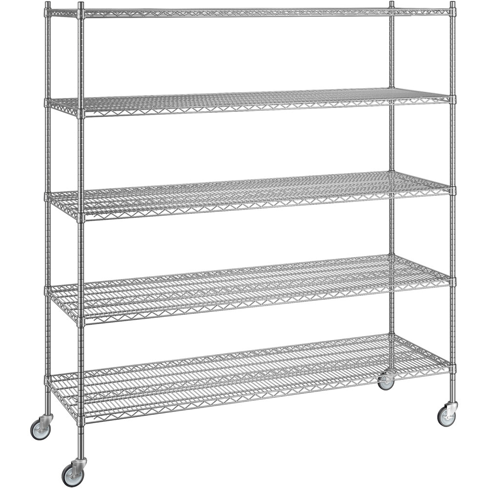 Regency 24 inch x 72 inch x 80 inch NSF Chrome Mobile Wire Shelving Starter Kit with 5 Shelves