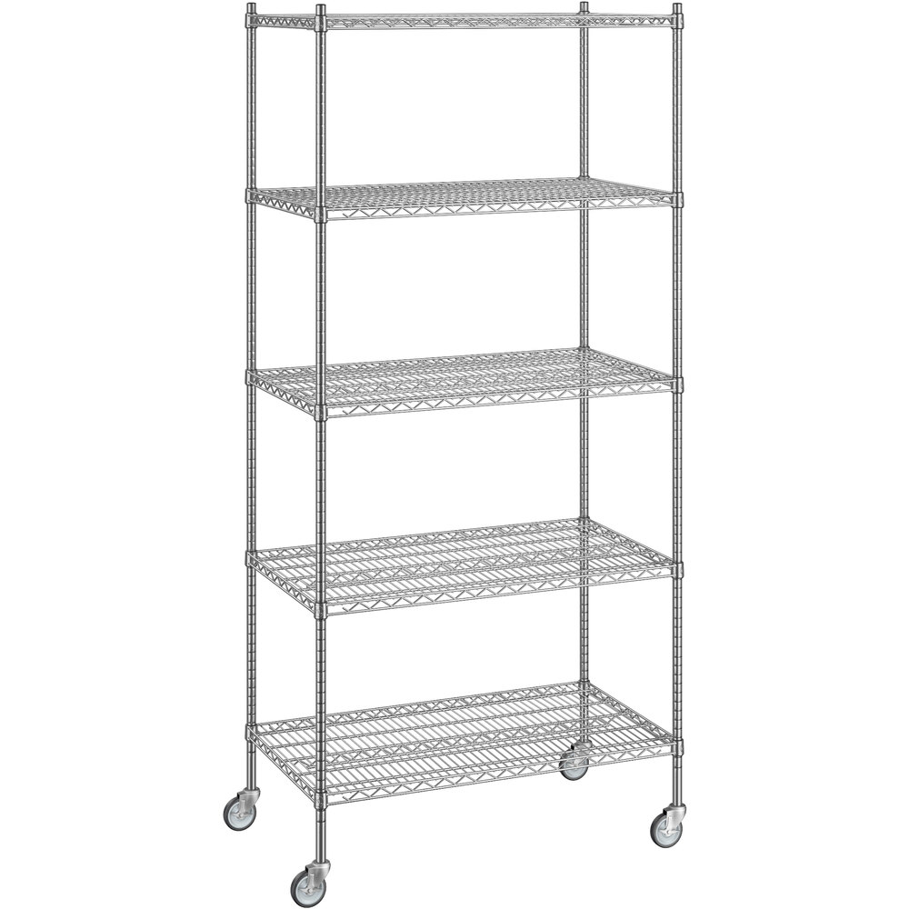 Regency 24 inch x 42 inch x 92 inch NSF Chrome Mobile Wire Shelving Starter Kit with 5 Shelves