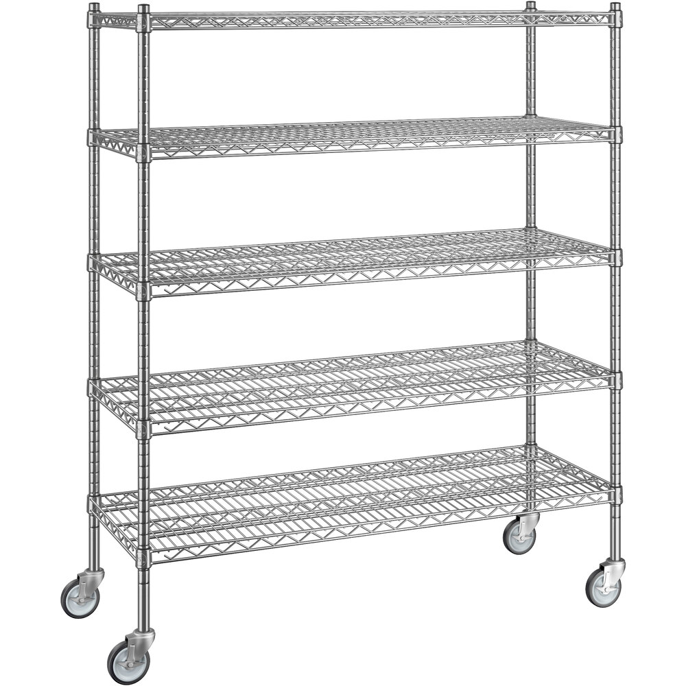 Regency 18 inch x 48 inch x 60 inch NSF Chrome Mobile Wire Shelving Starter Kit with 5 Shelves