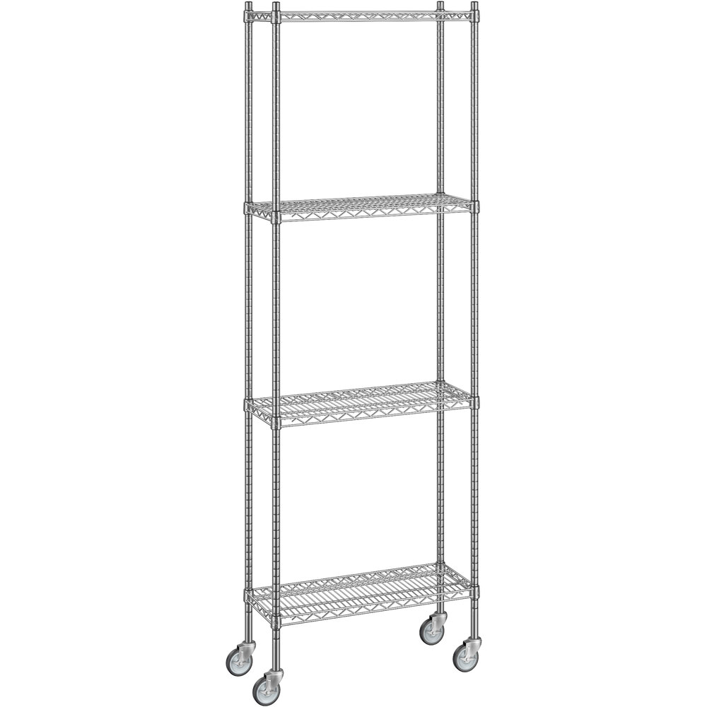 Regency 12 inch x 30 inch x 92 inch NSF Chrome Mobile Wire Shelving Starter Kit with 4 Shelves