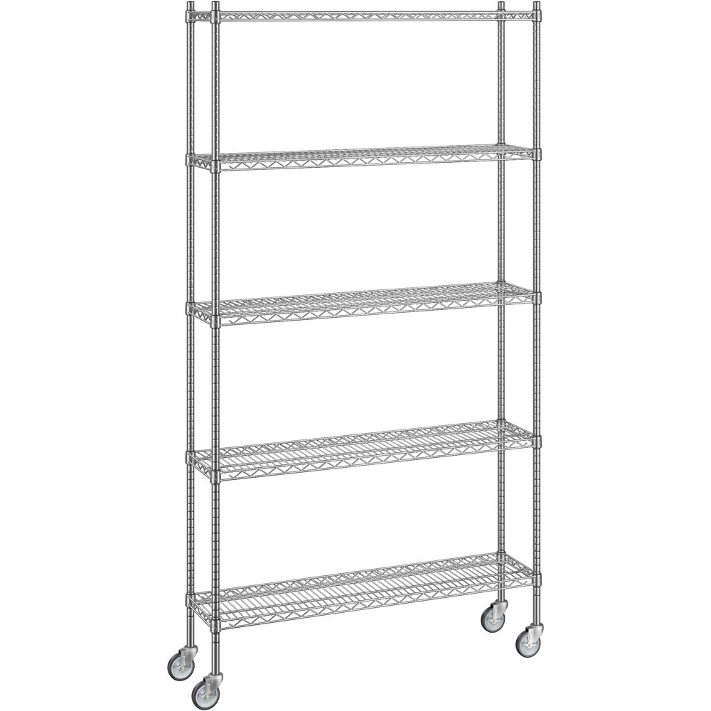 Regency 12 inch x 48 inch x 92 inch NSF Chrome Mobile Wire Shelving Starter Kit with 5 Shelves