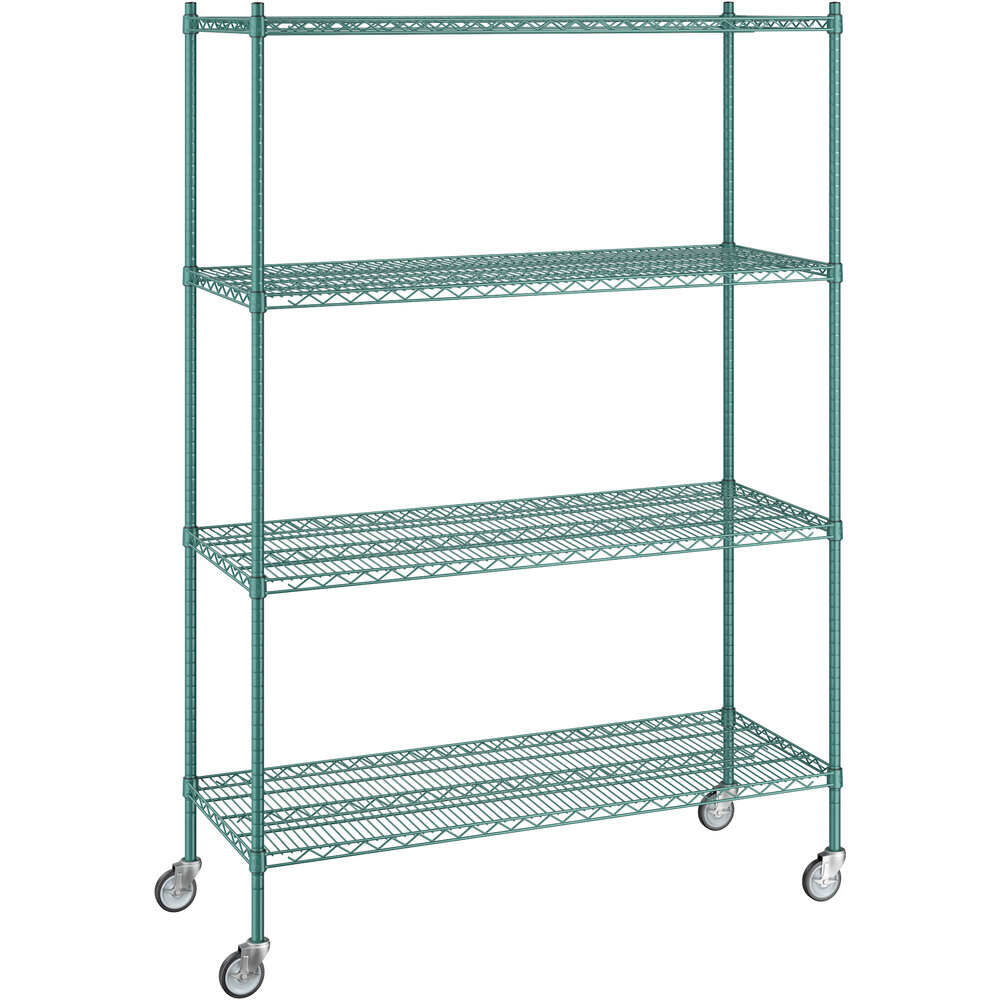 Regency 21 inch x 54 inch x 80 inch NSF Green Epoxy Mobile Wire Shelving Starter Kit with 4 Shelves