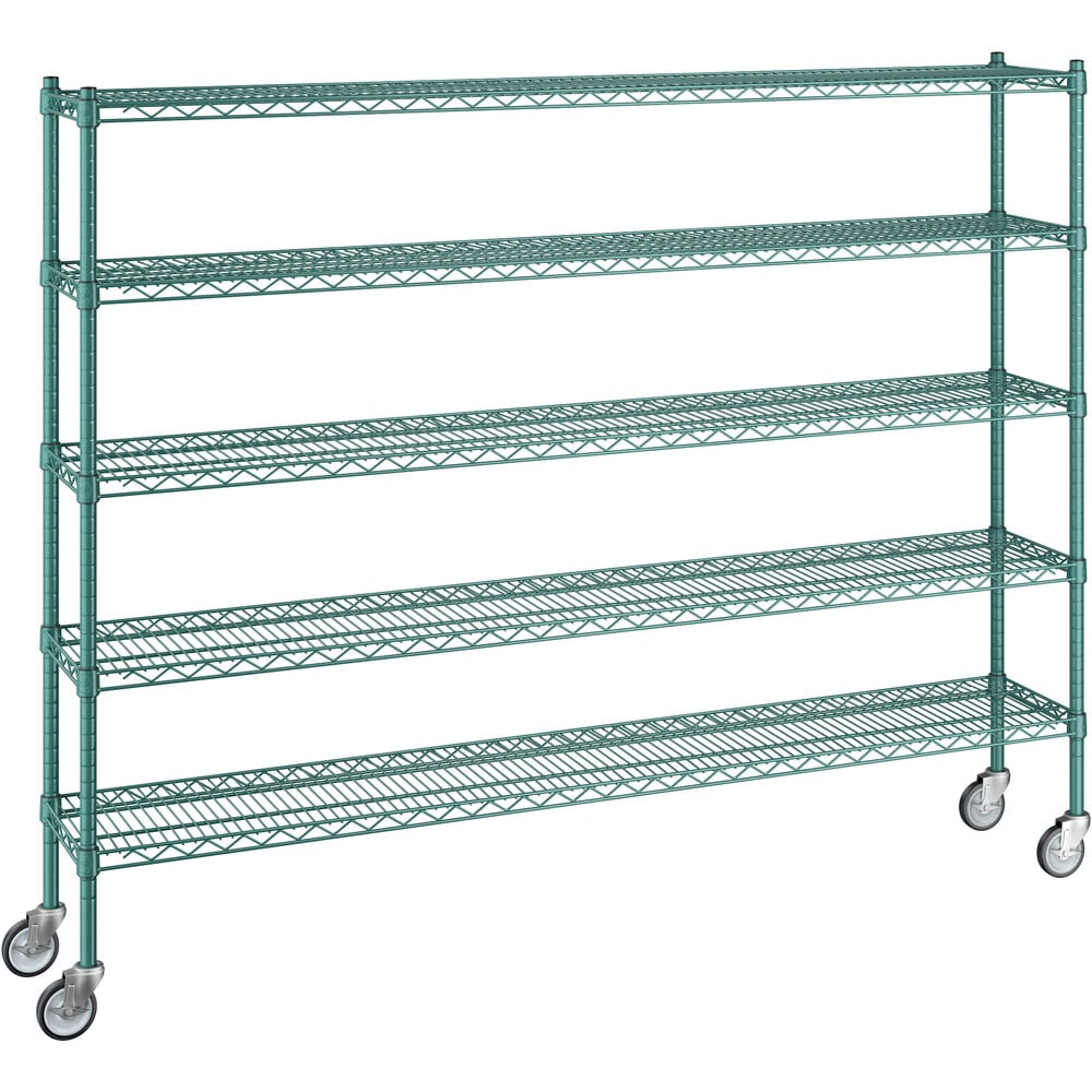 Regency 12 inch x 72 inch x 60 inch NSF Green Epoxy Mobile Wire Shelving Starter Kit with 5 Shelves