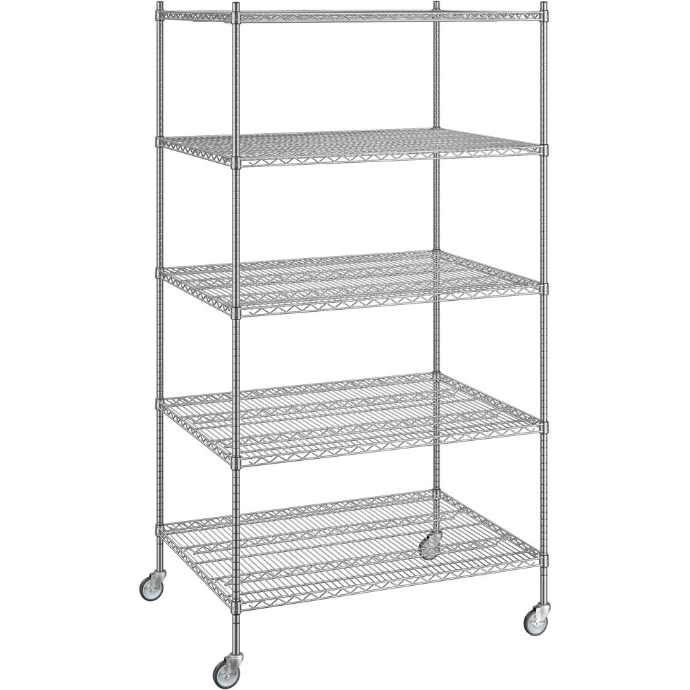 Regency 36 inch x 48 inch x 92 inch NSF Chrome Mobile Wire Shelving Starter Kit with 5 Shelves