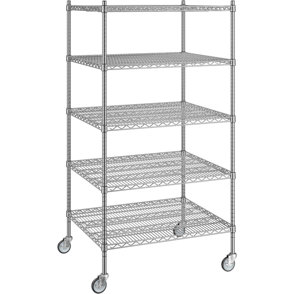 Regency 30 inch x 36 inch x 70 inch NSF Chrome Mobile Wire Shelving Starter Kit with 5 Shelves
