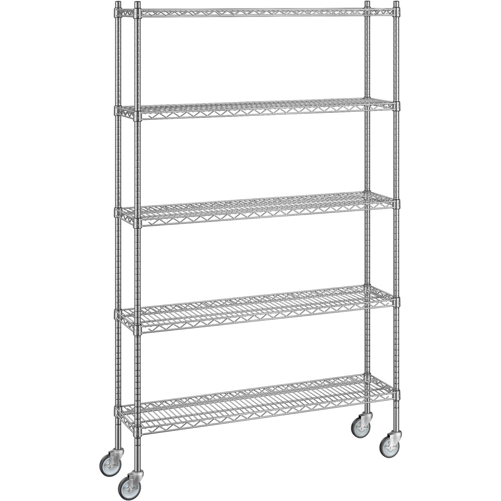 Regency 12 inch x 48 inch x 80 inch NSF Stainless Steel Wire Mobile Shelving Starter Kit with 5 Shelves