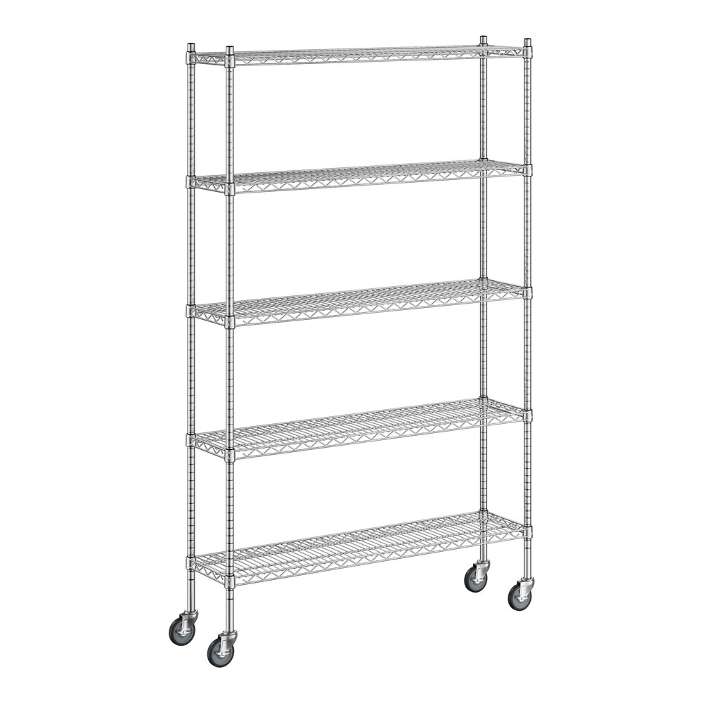 Regency 12 inch x 48 inch x 80 inch NSF Stainless Steel Wire Mobile Shelving Starter Kit with 5 Shelves