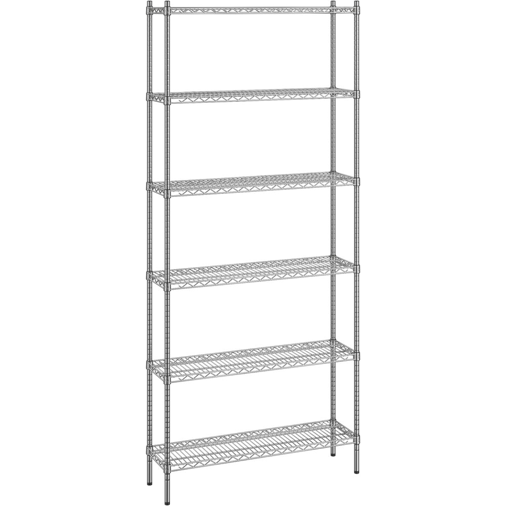 Regency 12 inch x 42 inch x 96 inch NSF Chrome Stationary Wire Shelving Starter Kit with 6 Shelves