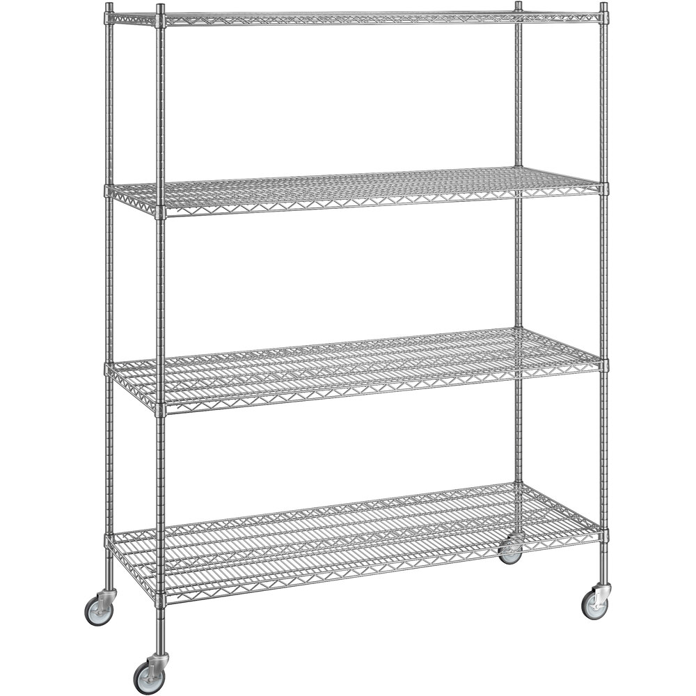 Regency 24 inch x 60 inch x 80 inch NSF Chrome Mobile Wire Shelving Starter Kit with 4 Shelves