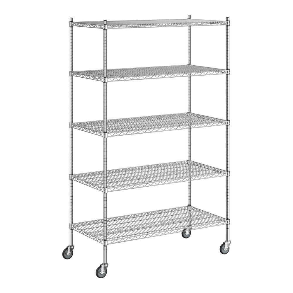 Regency 24 inch x 48 inch x 80 inch NSF Stainless Steel Wire Mobile Shelving Starter Kit with 5 Shelves