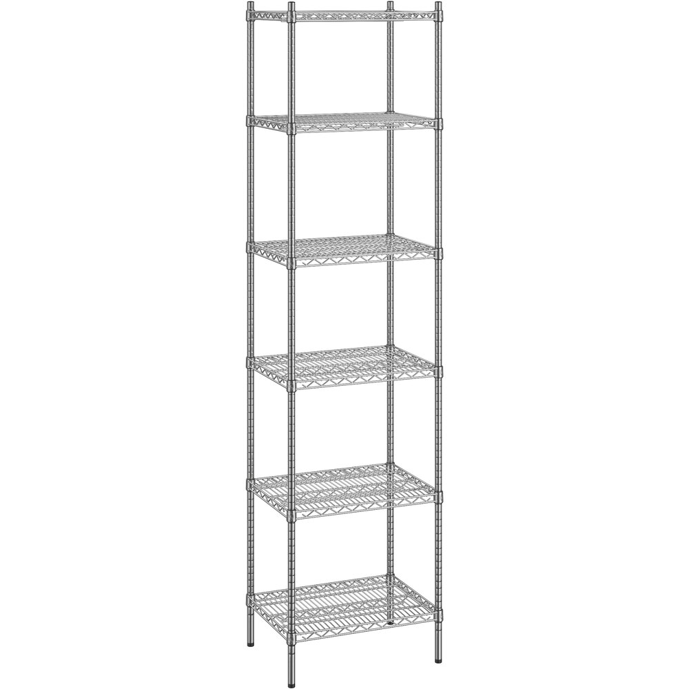Regency 18 inch x 24 inch x 96 inch NSF Chrome Stationary Wire Shelving Starter Kit with 6 Shelves
