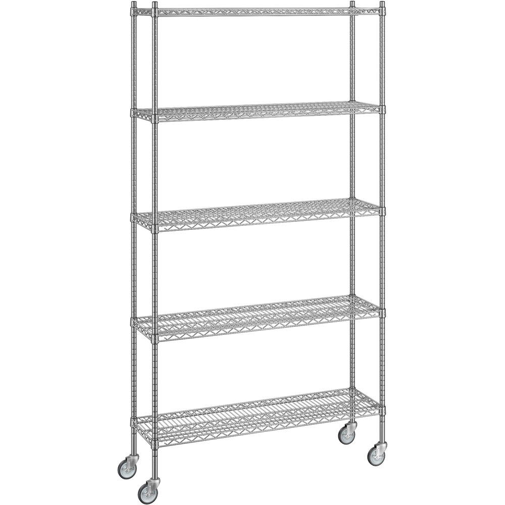 Regency 14 inch x 48 inch x 92 inch NSF Chrome Mobile Wire Shelving Starter Kit with 5 Shelves