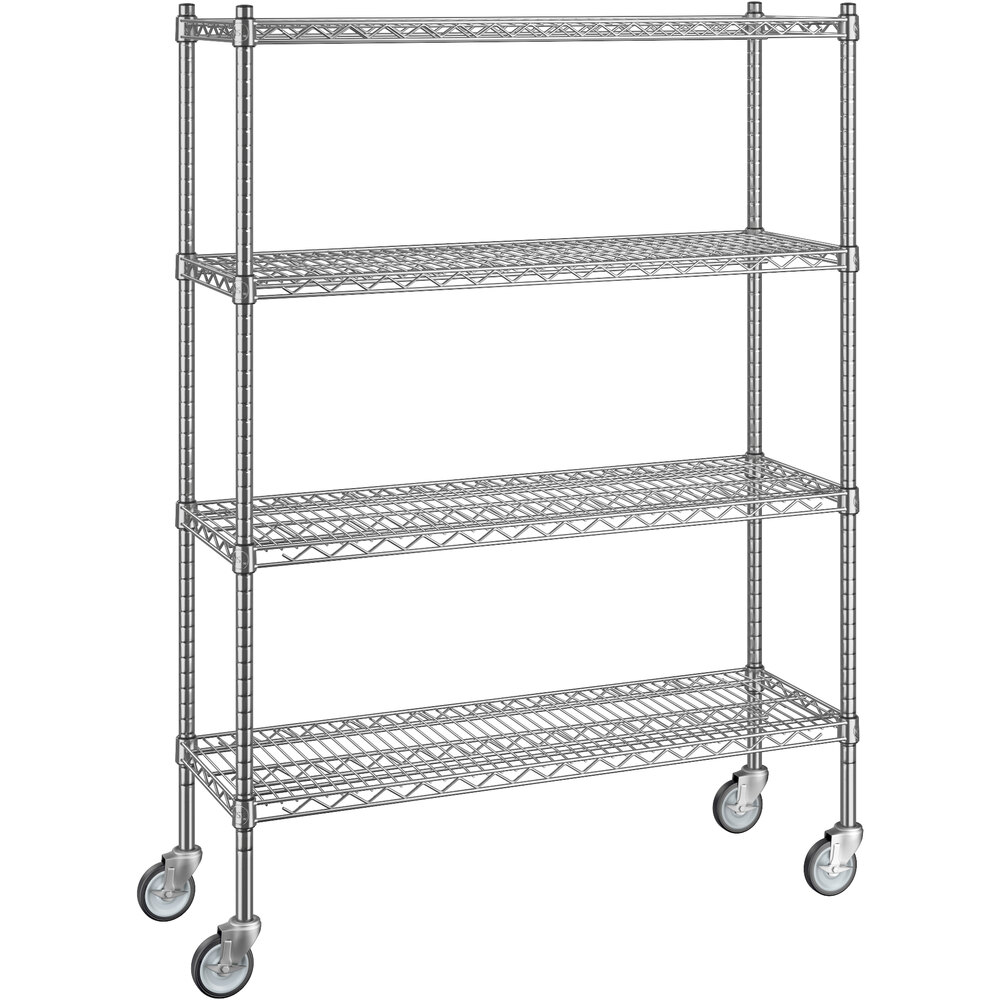 Regency 14 inch x 42 inch x 60 inch NSF Chrome Mobile Wire Shelving Starter Kit with 4 Shelves