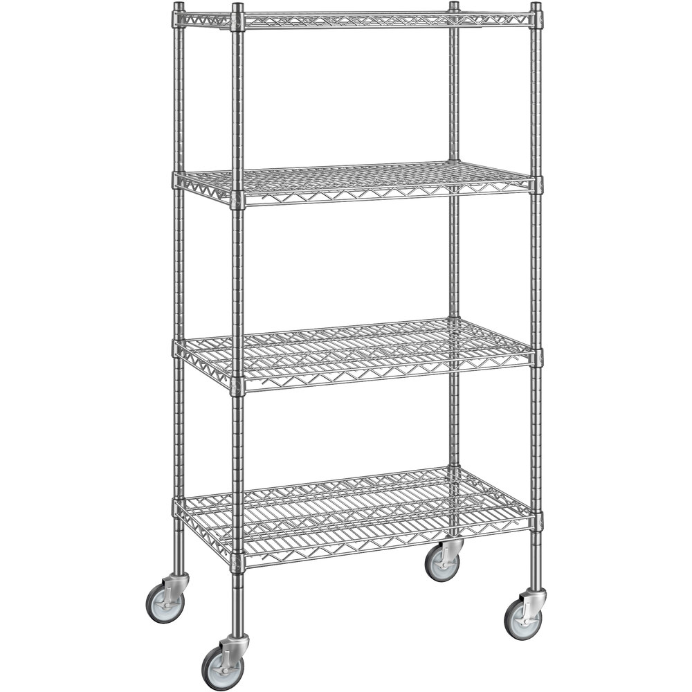 Regency 18 inch x 30 inch x 60 inch NSF Chrome Mobile Wire Shelving Starter Kit with 4 Shelves