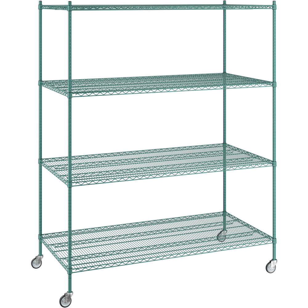 Regency 36 inch x 72 inch x 92 inch NSF Green Epoxy Mobile Wire Shelving Starter Kit with 4 Shelves