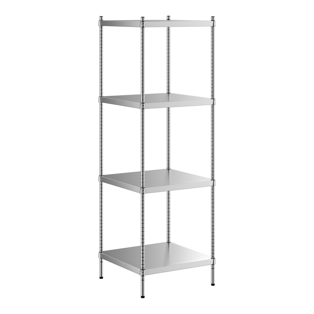 Regency 24 inch x 24 inch x 74 inch NSF Solid Stainless Steel Stationary Shelving Starter Kit with 4 Shelves