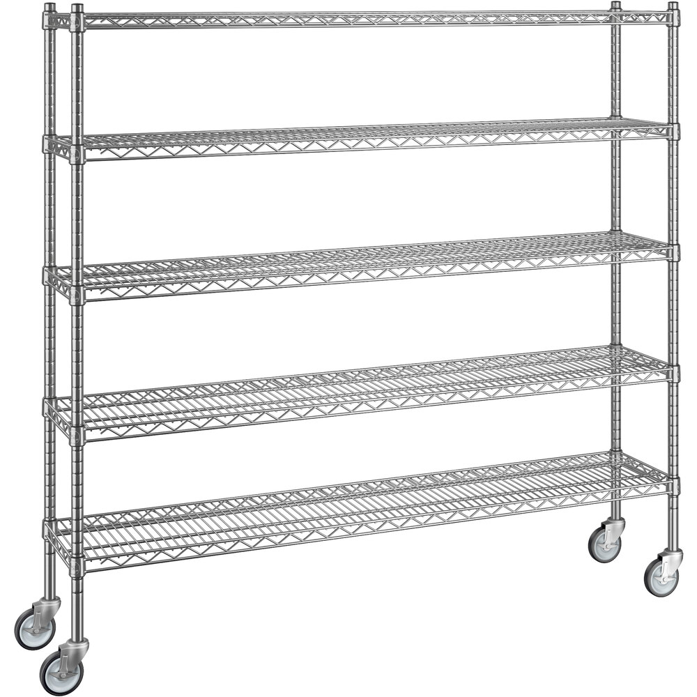 Regency 12 inch x 60 inch x 60 inch NSF Chrome Mobile Wire Shelving Starter Kit with 5 Shelves