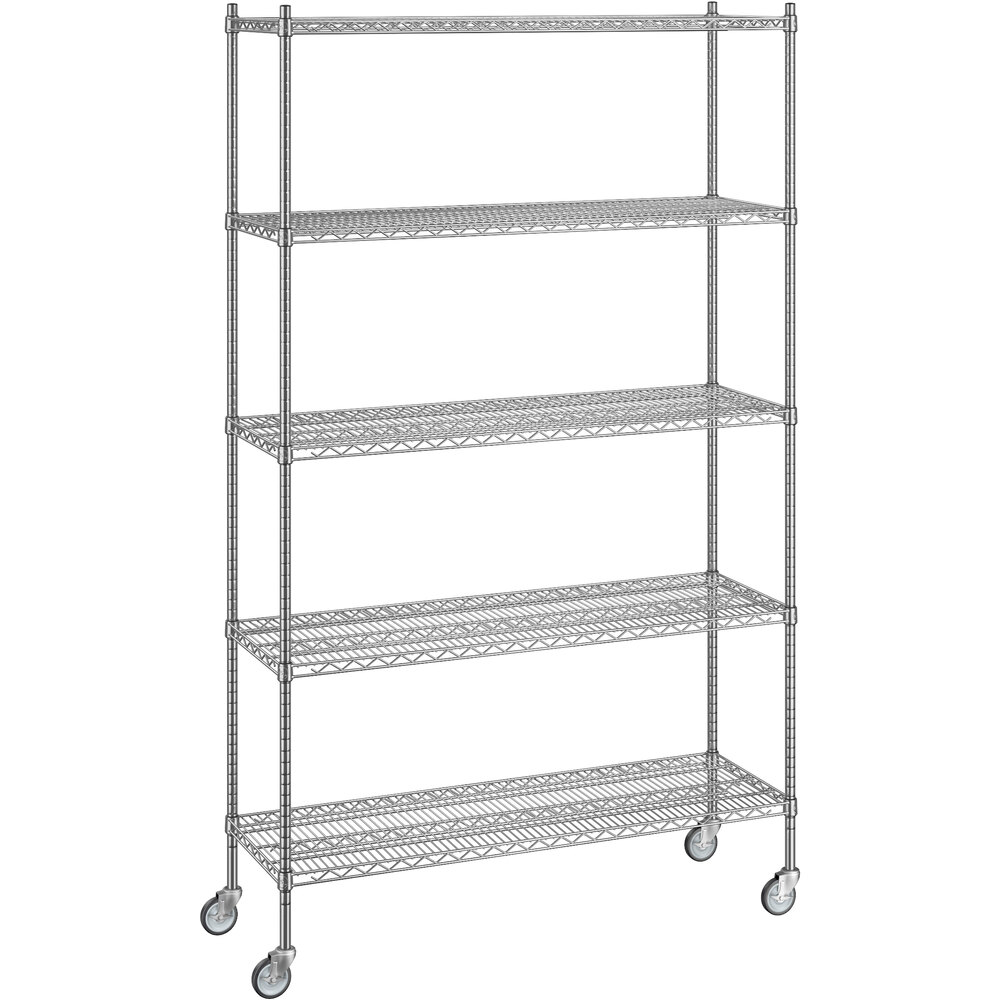 Regency 18 inch x 54 inch x 92 inch NSF Chrome Mobile Wire Shelving Starter Kit with 5 Shelves