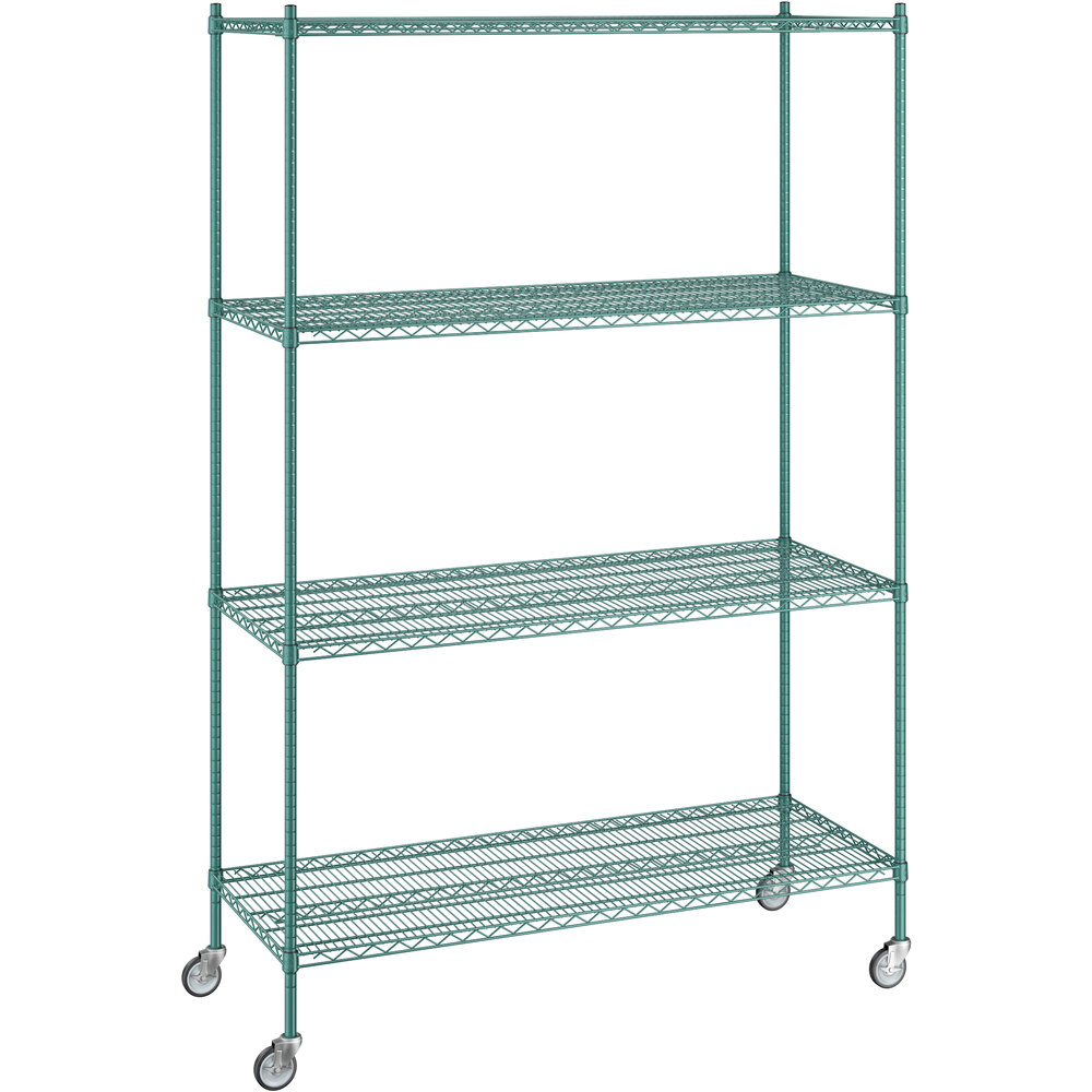 Regency 24 inch x 60 inch x 92 inch NSF Green Epoxy Mobile Wire Shelving Starter Kit with 4 Shelves