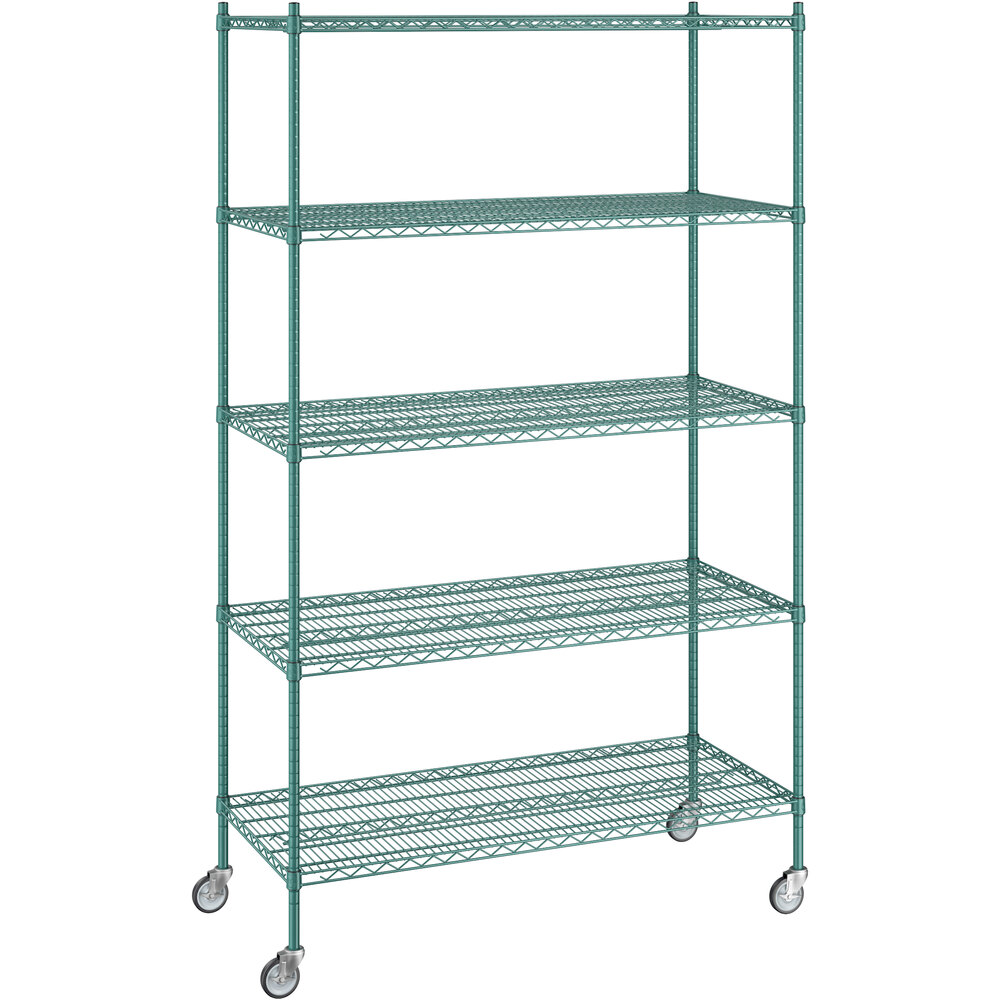Regency 24 inch x 54 inch x 92 inch NSF Green Epoxy Mobile Wire Shelving Starter Kit with 5 Shelves