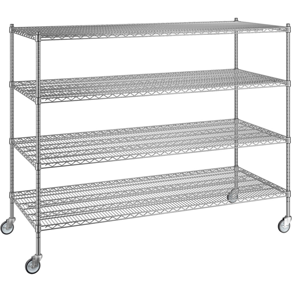 Regency 30 inch x 72 inch x 60 inch NSF Chrome Mobile Wire Shelving Starter Kit with 4 Shelves