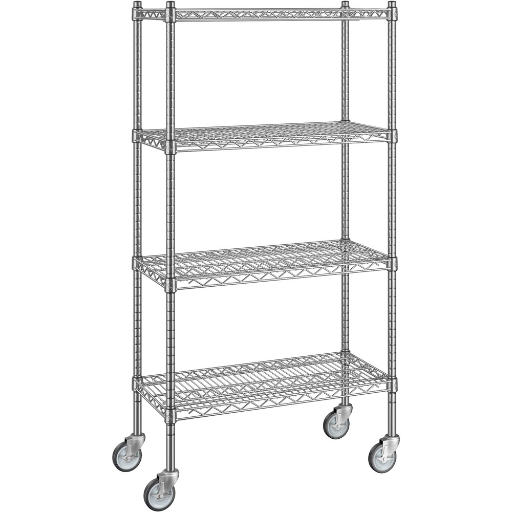 Regency 14 inch x 30 inch x 60 inch NSF Chrome Mobile Wire Shelving Starter Kit with 4 Shelves
