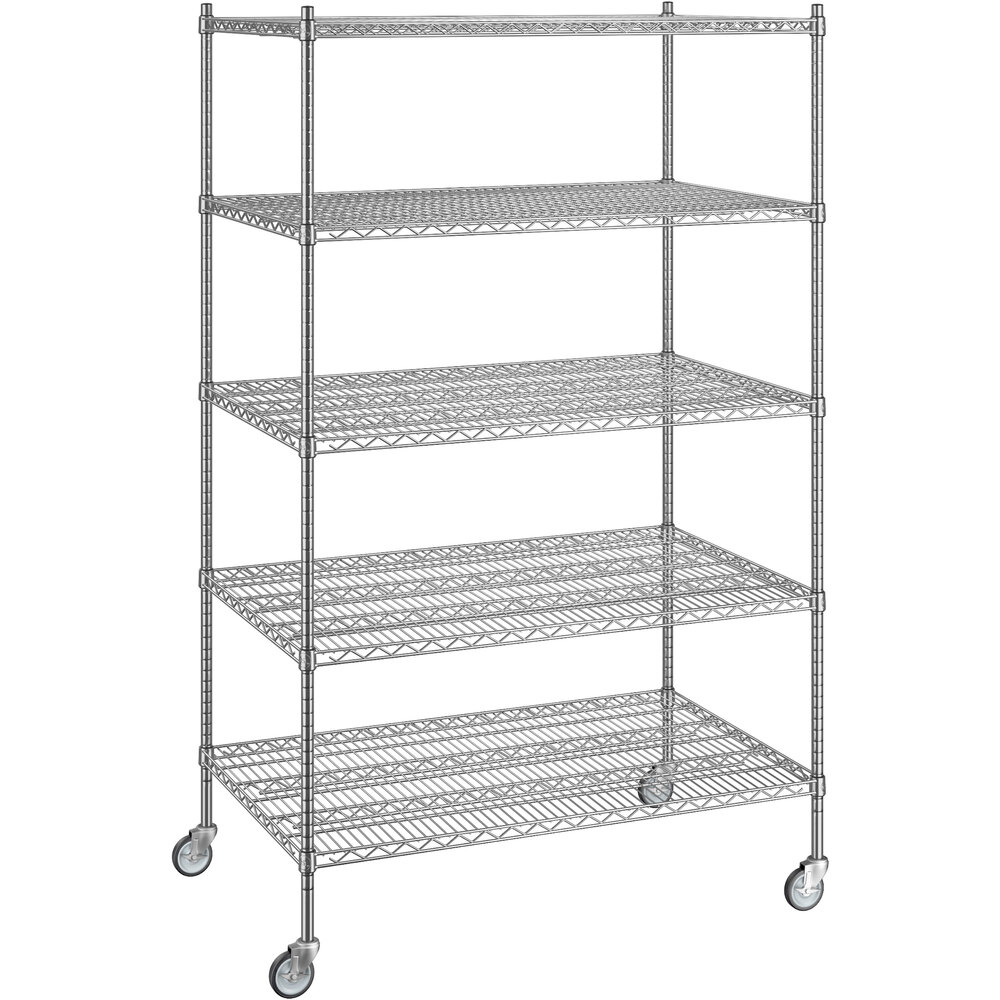 Regency 30 inch x 48 inch x 80 inch NSF Chrome Mobile Wire Shelving Starter Kit with 5 Shelves