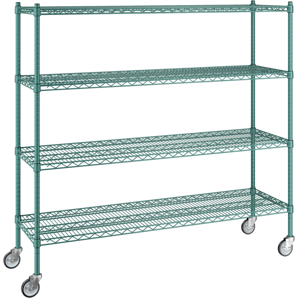 Regency 18 inch x 60 inch x 60 inch NSF Green Epoxy Mobile Wire Shelving Starter Kit with 4 Shelves