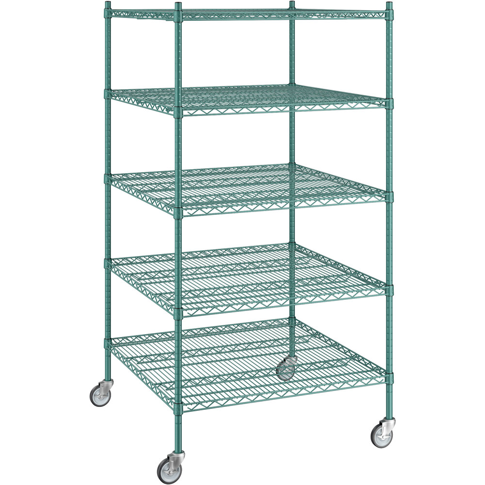 Regency 36 inch x 36 inch x 70 inch NSF Green Epoxy Mobile Wire Shelving Starter Kit with 5 Shelves